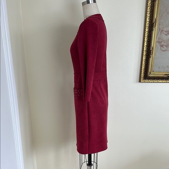 Elegant Red Sheath Dress with Sweetheart Neckline and 3/4 Sleeves for Cocktail - Picture 3 of 12
